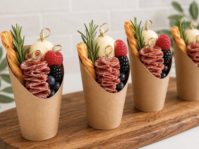 Brown Charcuterie Favor Cups with Fancy Toothpicks - Set of 20 - Pretty Party Boxx
