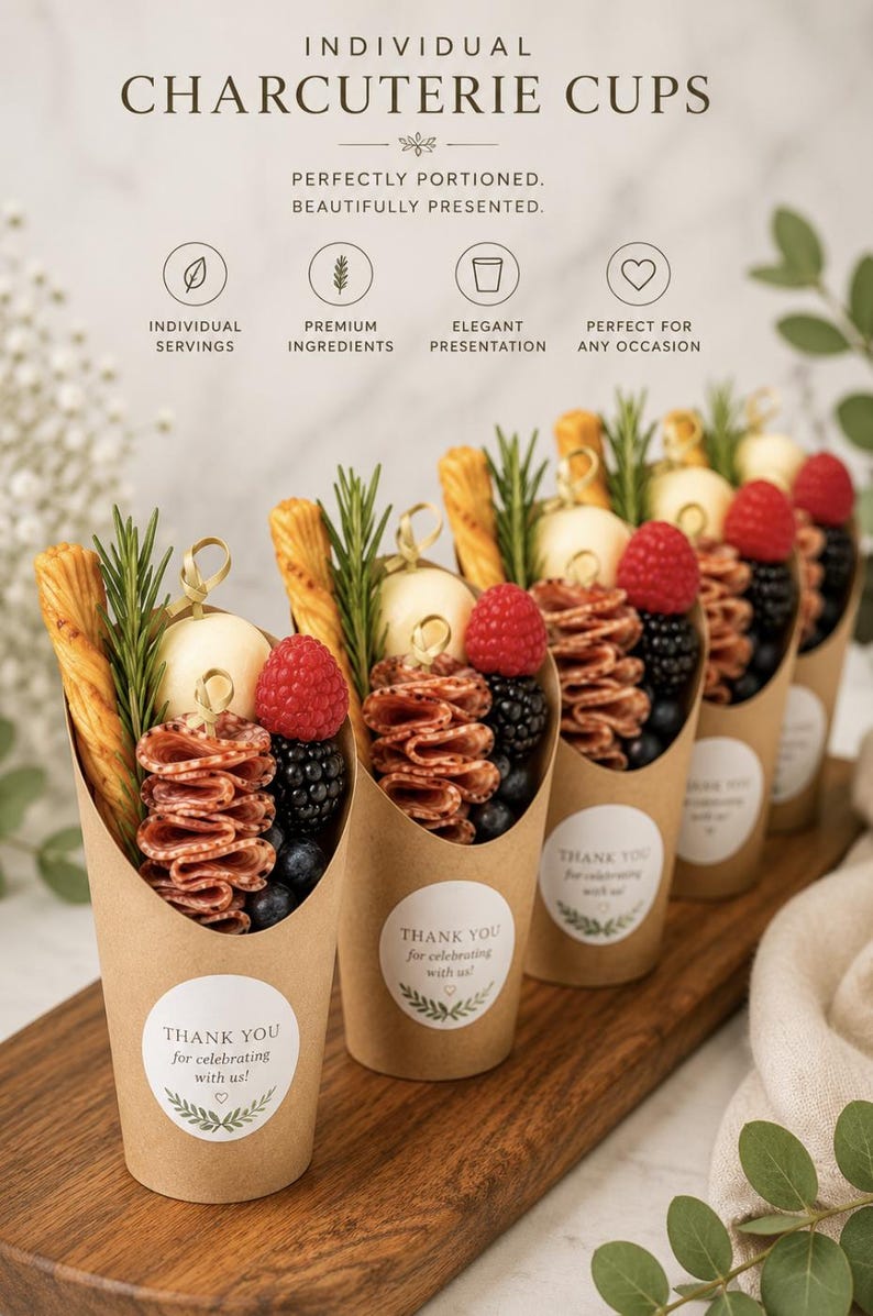 Brown Charcuterie Favor Cups with Fancy Toothpicks - Set of 20 - Pretty Party Boxx