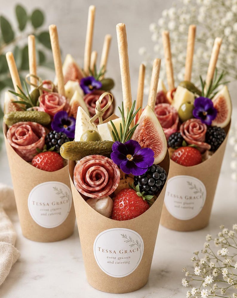 Brown Charcuterie Favor Cups with Fancy Toothpicks - Set of 20 - Pretty Party Boxx