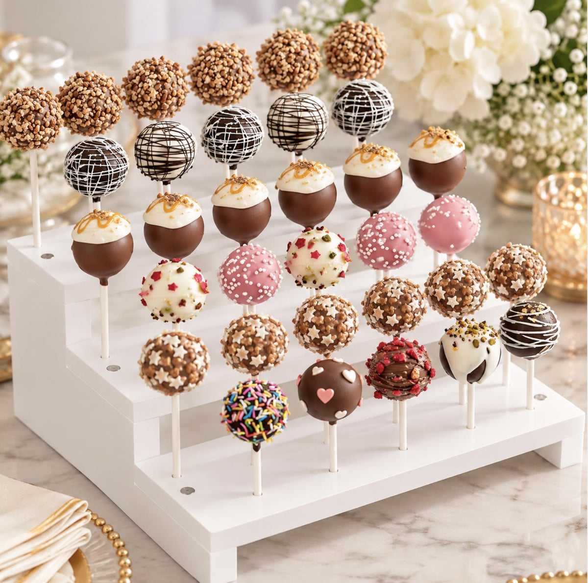 3 Tier Wooden Cake Pop Stand Holder – Display for Cake Pops, Lollipops, and Treats - Pretty Party Boxx