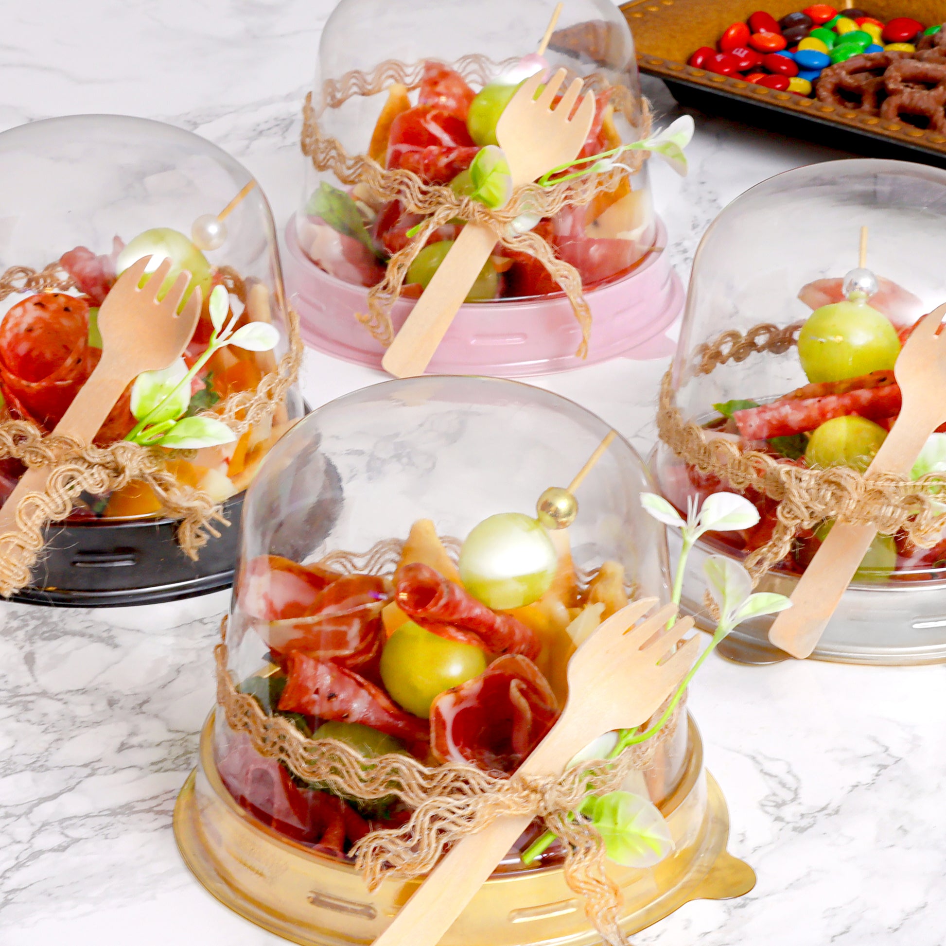 Charcuterie Dome Containers Cups with Mini Wooden Forks for Food Favor –  ThePrettyPartyBoxx