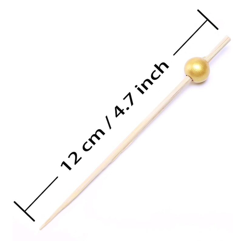 Size guide of 4.7-inch gold pearl toothpick for charcuterie display cones