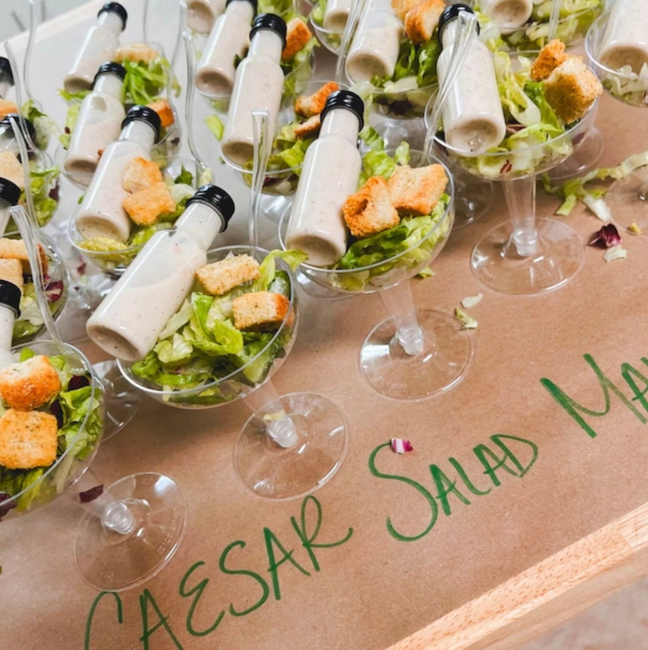 Clear acrylic salad cups for catering event
