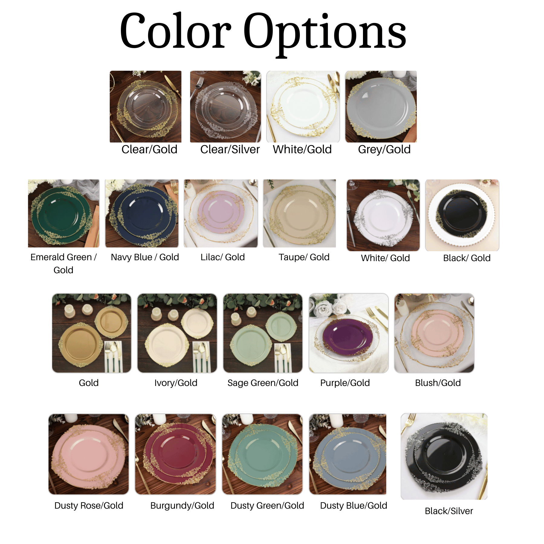 Baroque Round Plastic Dinner Plates – Fancy Disposable Plates for Weddings & Events - Set of 20