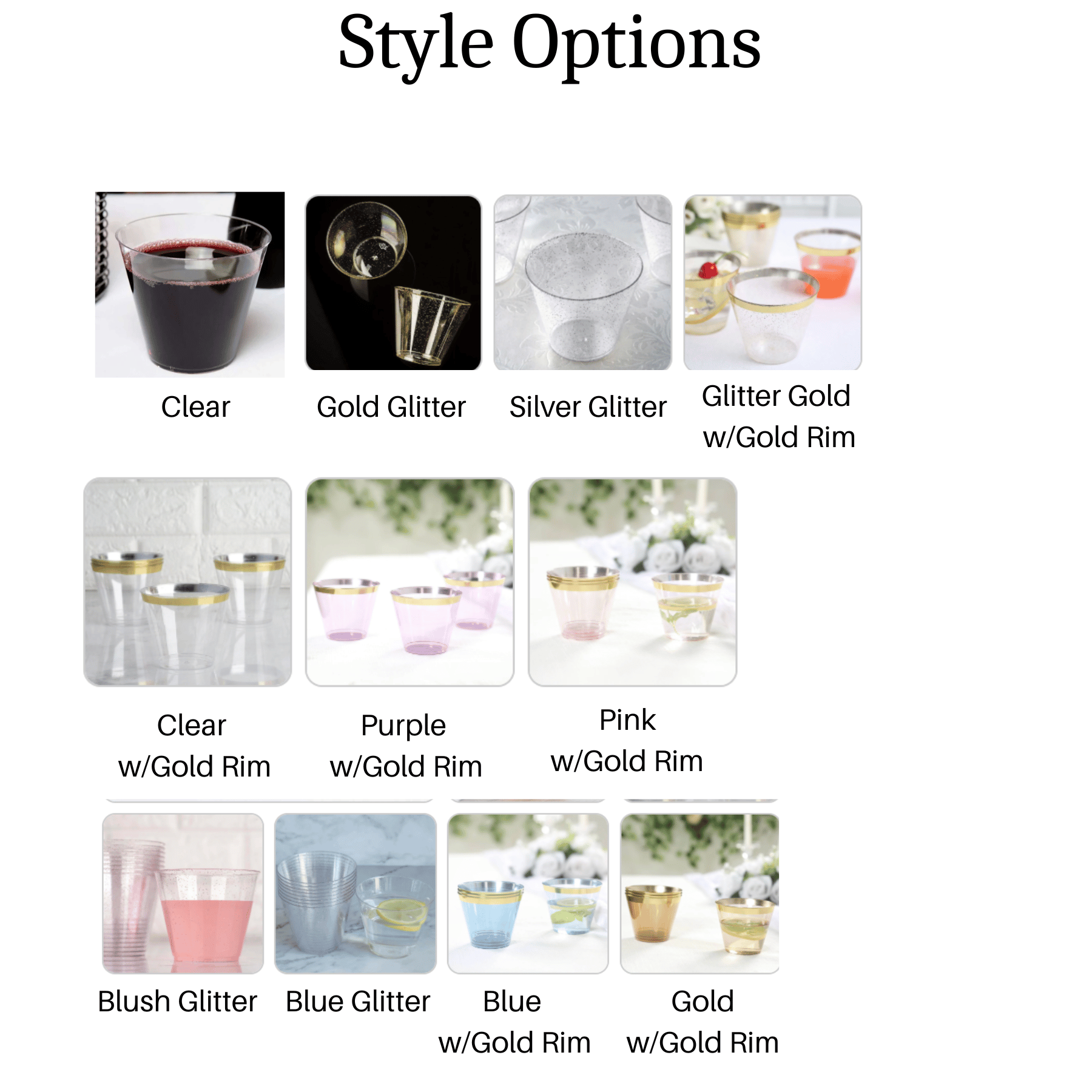 Elegant Disposable Plastic Party Cups – Assorted Sizes Cocktail Tumblers for Weddings, Events & Celebrations- Set of 25