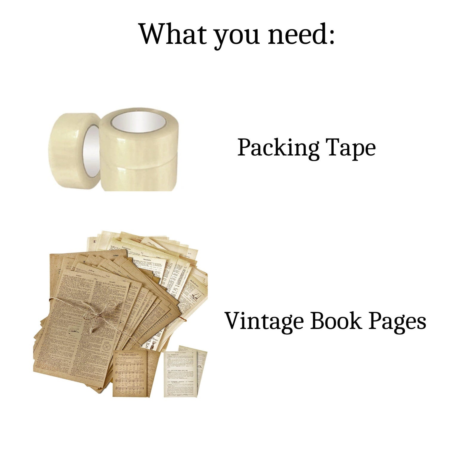 DIY craft project featuring layered vintage book pages.