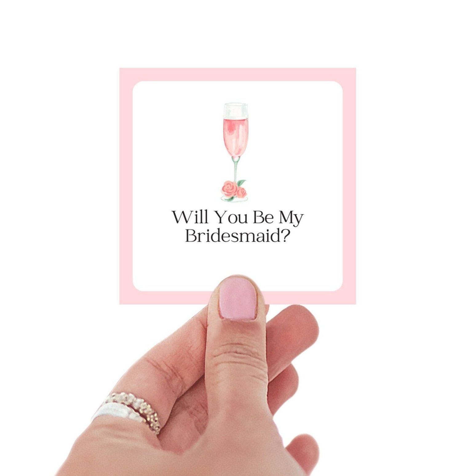 Bridesmaid proposal sticker with champagne glass design on mini pizza box