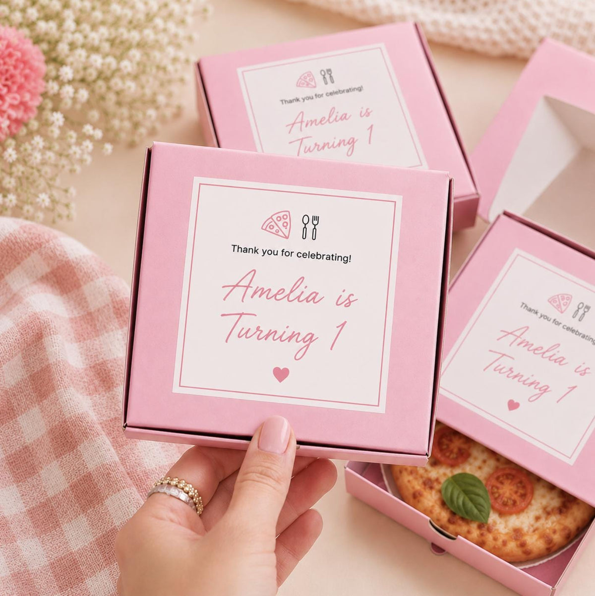 Pink Mini Pizza Boxes - Cute Party Favors for Pizza Themed Celebrations & Events - Pretty Party Boxx