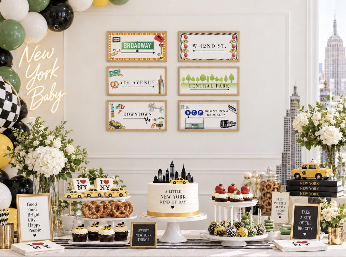 Set of 6 NYC Themed Street Signs - New York City Themed Party Supplies & Decor for New York Themed Party Events