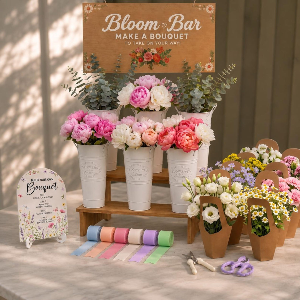 DIY Flower Bar Kit – White Tin Bouquet Station - Pretty Party Boxx
