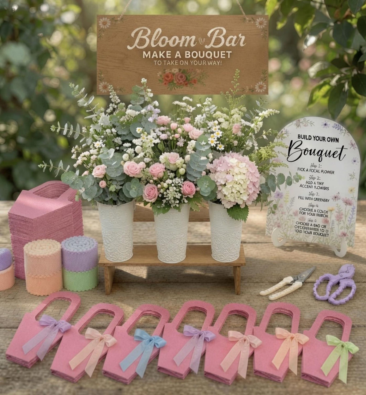 DIY Flower Bar Kit – White Tin Bouquet Station - Pretty Party Boxx