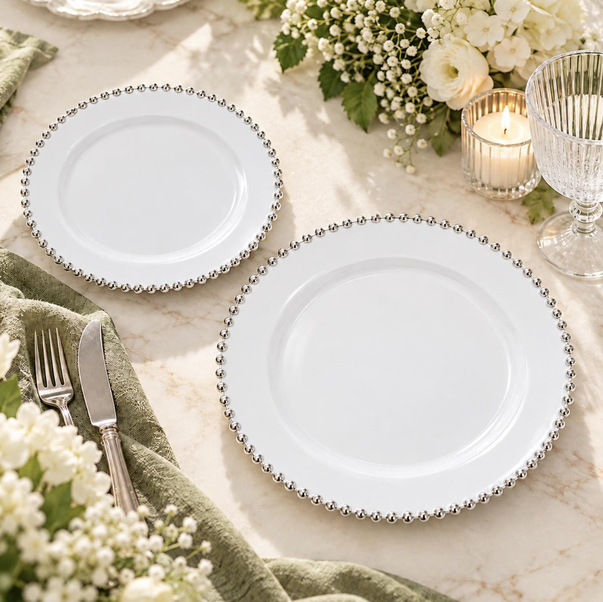 10 - Pack Beaded Rim Round Fancy Disposable Plates - Pretty Party Boxx