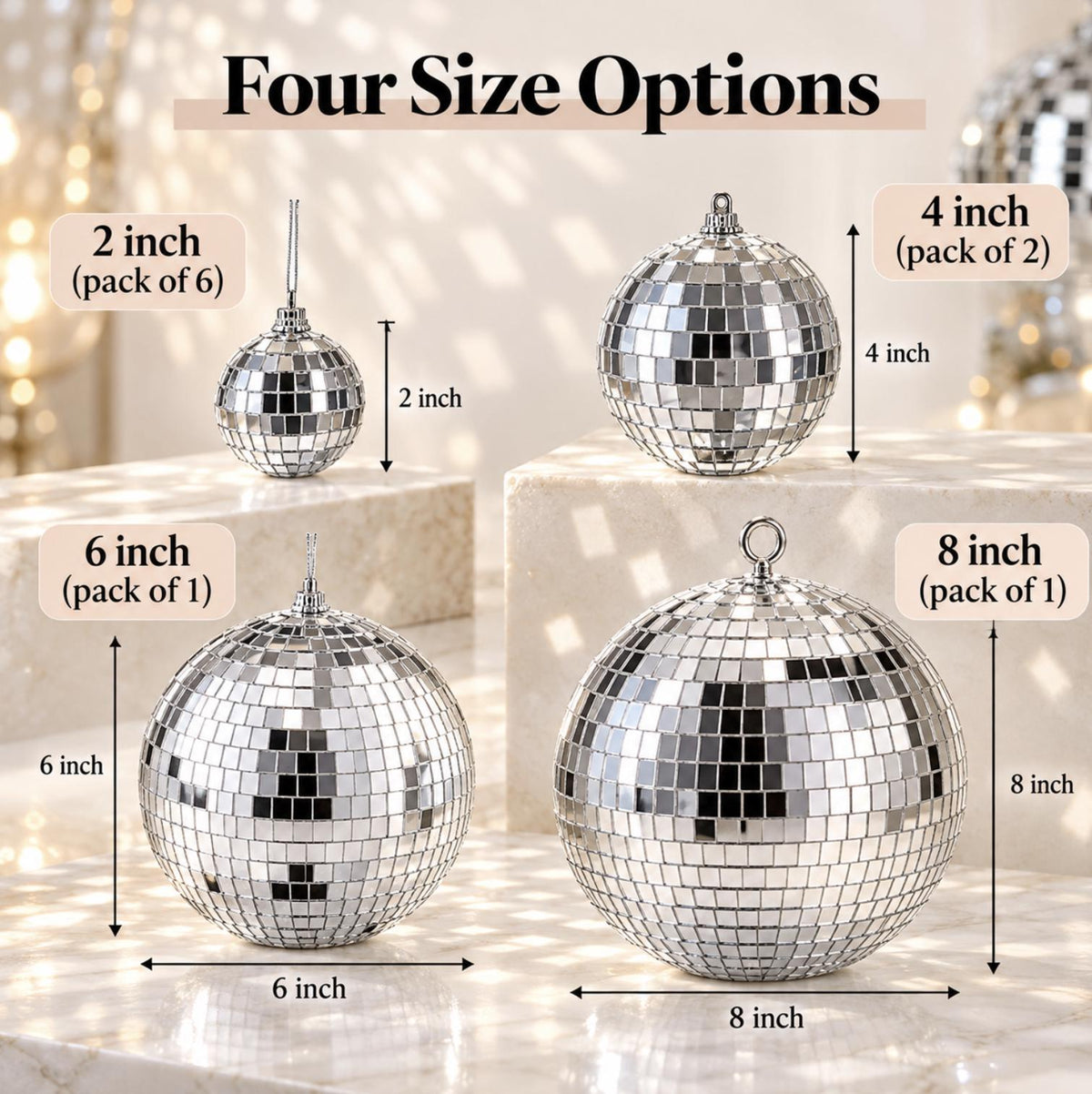 Silver Mirror Disco Ball Set – Hanging Party Decorations in Assorted Sizes - Set of 2 - Pretty Party Boxx