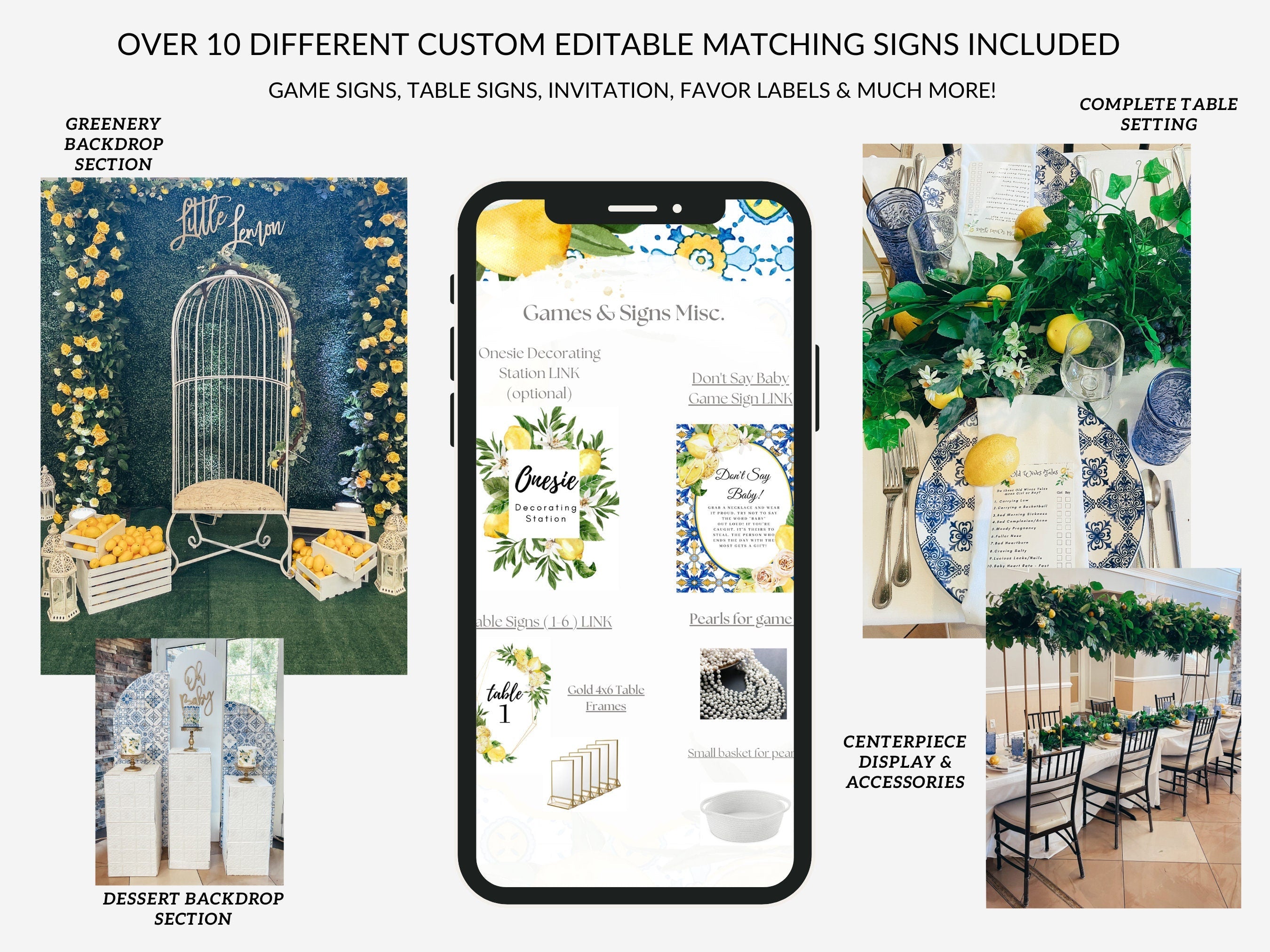 Collection of editable lemon themed Italian party signs and templates