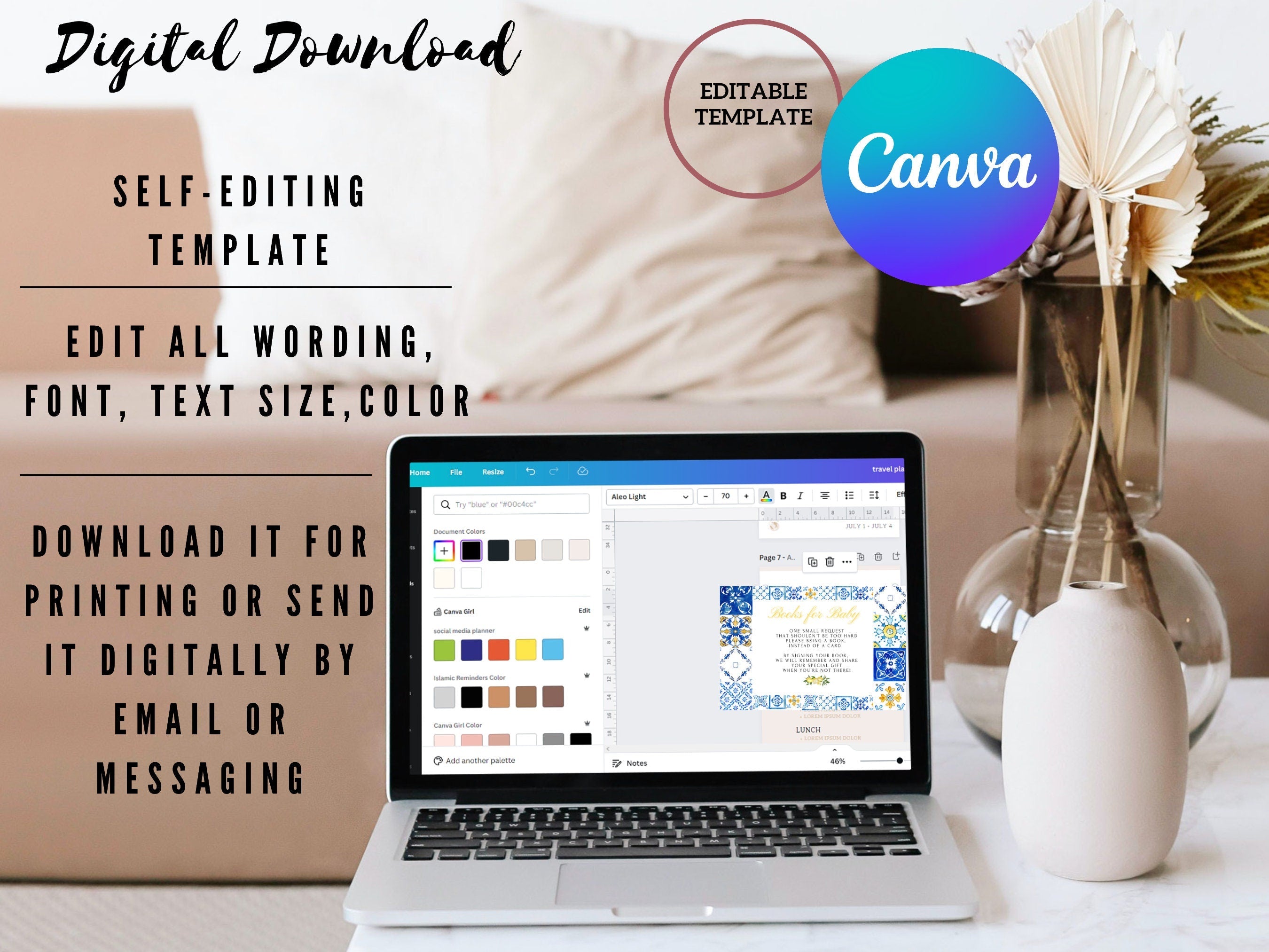 Canva editing screen for Italian themed favor sign template
