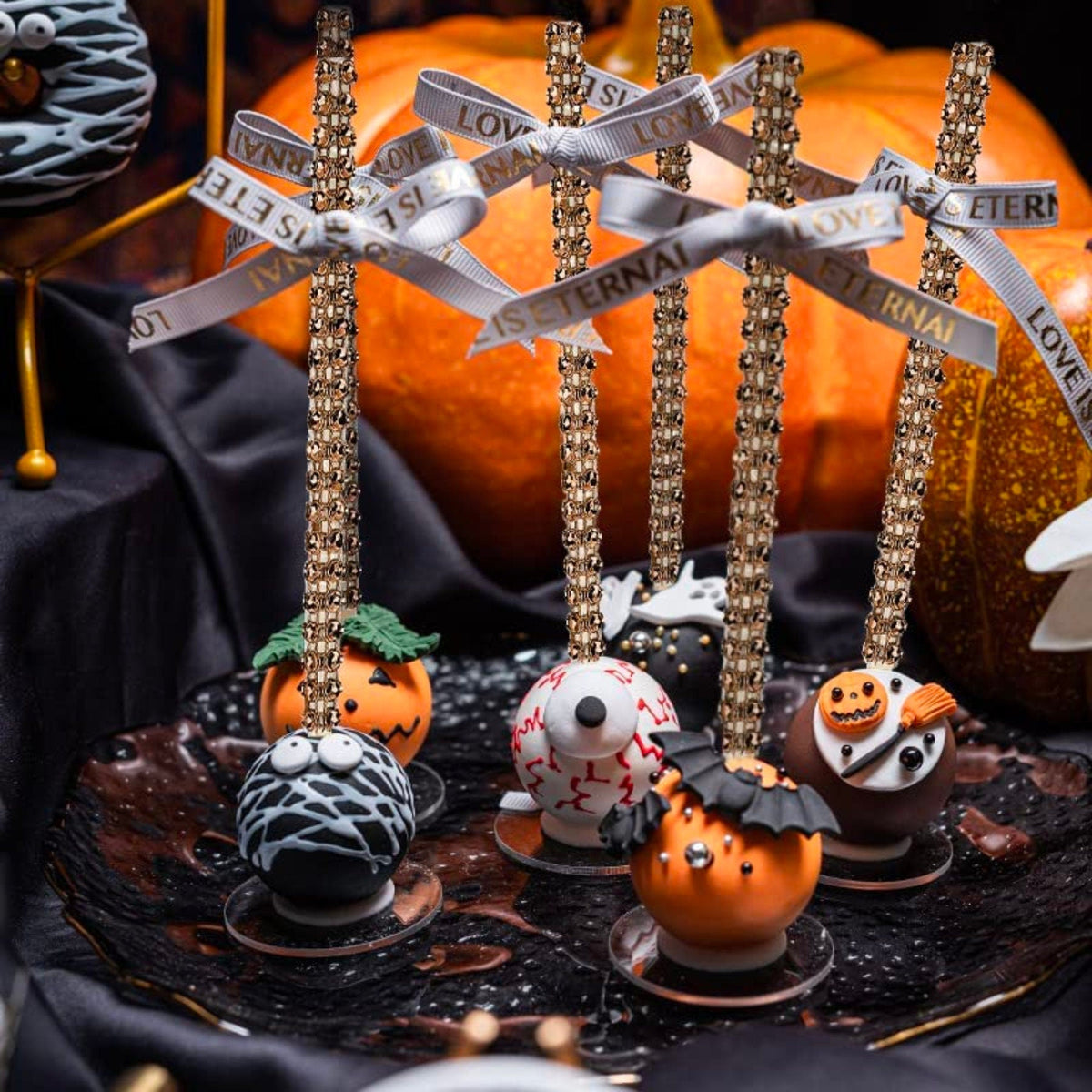 Elegant candy apple sticks with silver bling detail for dessert and treat displays