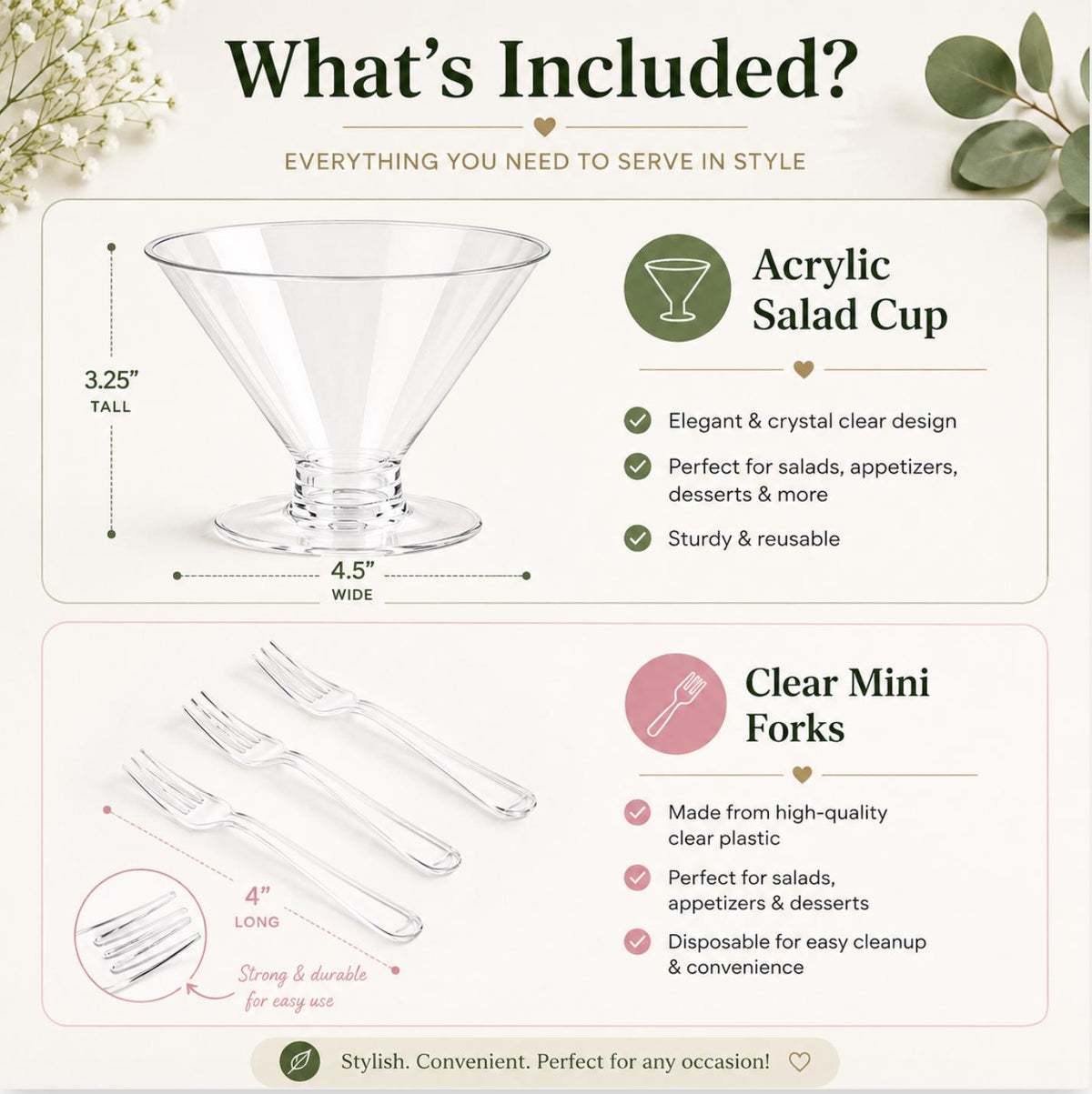 Acrylic Salad Cups with Mini Forks - Set of 20 - Pretty Party Boxx