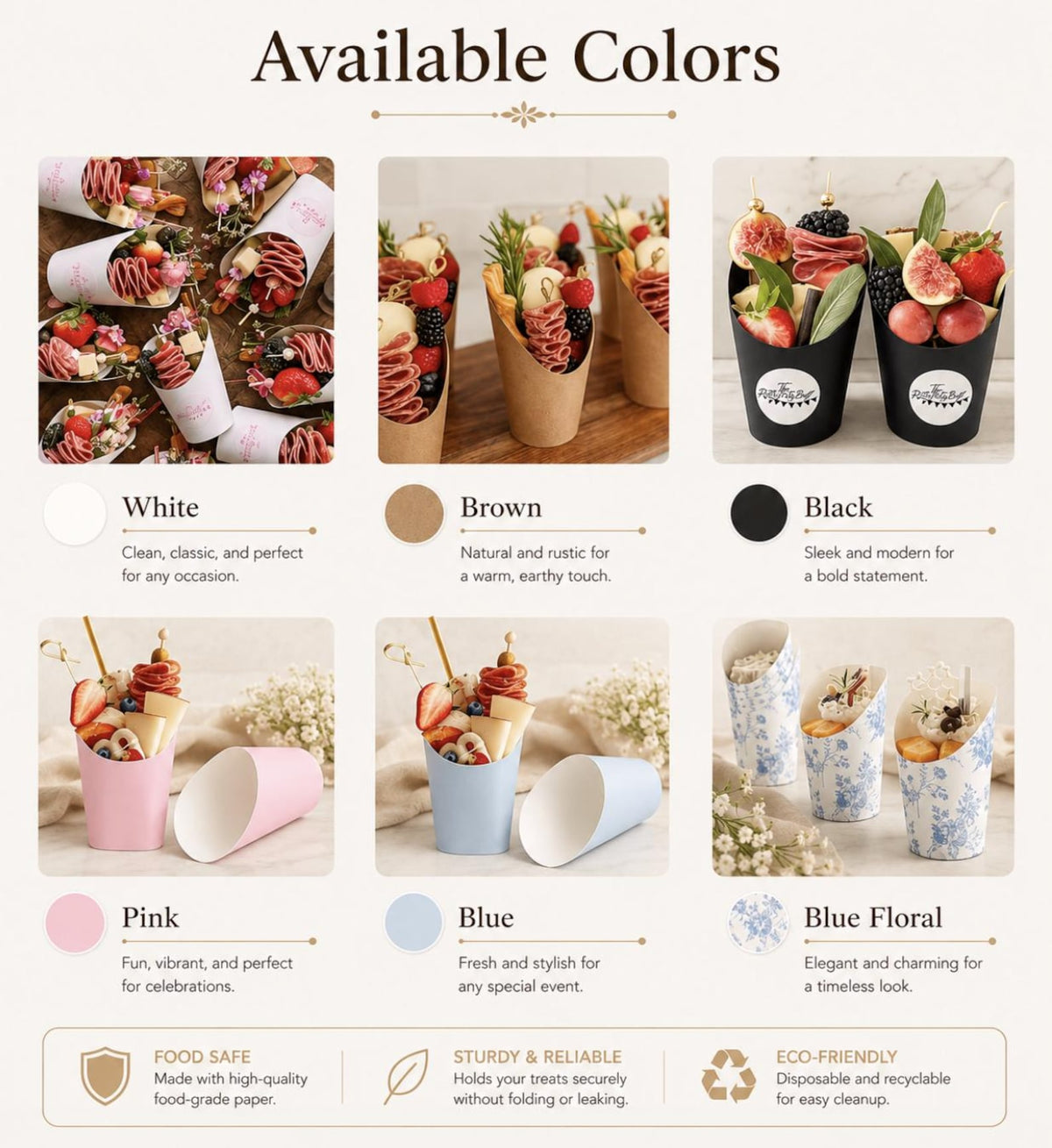 Charcuterie Favor Cups with Toothpicks Set – Elegant Snack Cups for Events, Parties & Weddings - Pretty Party Boxx