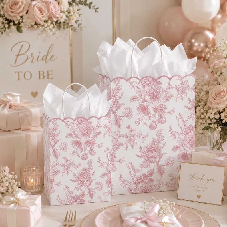 Floral Favor Treat Bags – Set of 12 Elegant Paper Gift Bags for Weddings, Showers & Parties - Pretty Party Boxx