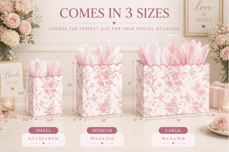 Floral Favor Treat Bags – Set of 12 Elegant Paper Gift Bags for Weddings, Showers & Parties - Pretty Party Boxx