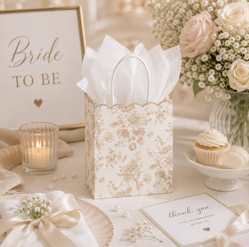 Floral Favor Treat Bags – Set of 12 Elegant Paper Gift Bags for Weddings, Showers & Parties - Pretty Party Boxx