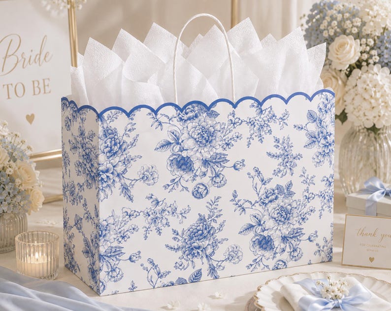 Floral Favor Treat Bags – Set of 12 Elegant Paper Gift Bags for Weddings, Showers & Parties - Pretty Party Boxx