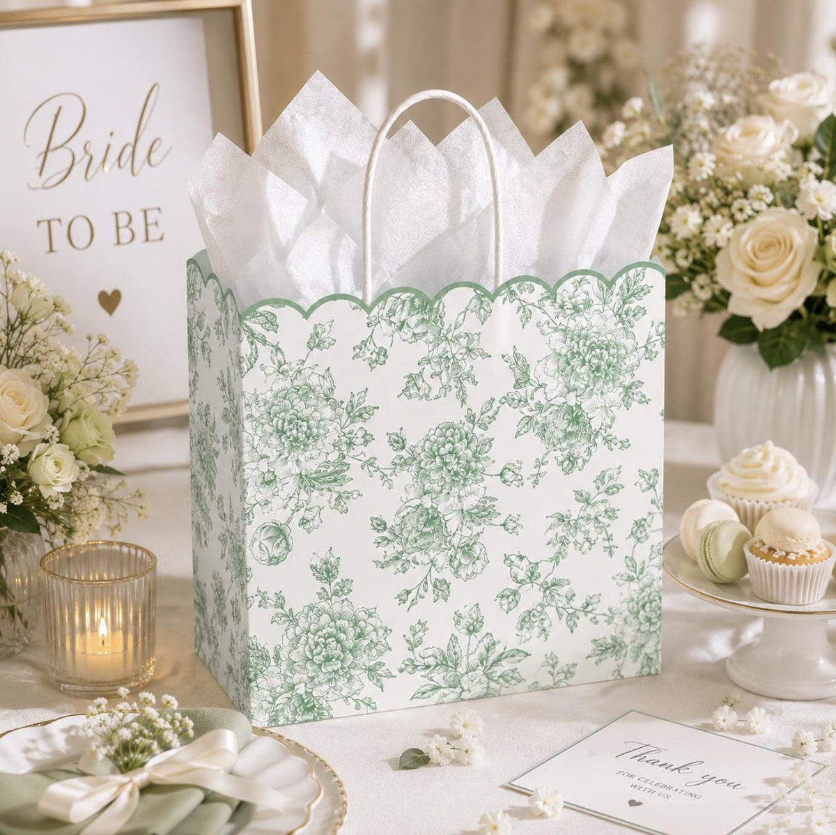 Floral Favor Treat Bags – Set of 12 Elegant Paper Gift Bags for Weddings, Showers & Parties - Pretty Party Boxx