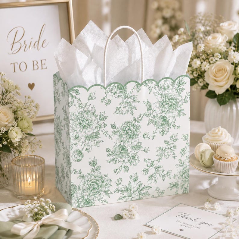 Floral Favor Treat Bags – Set of 12 Elegant Paper Gift Bags for Weddings, Showers & Parties - Pretty Party Boxx