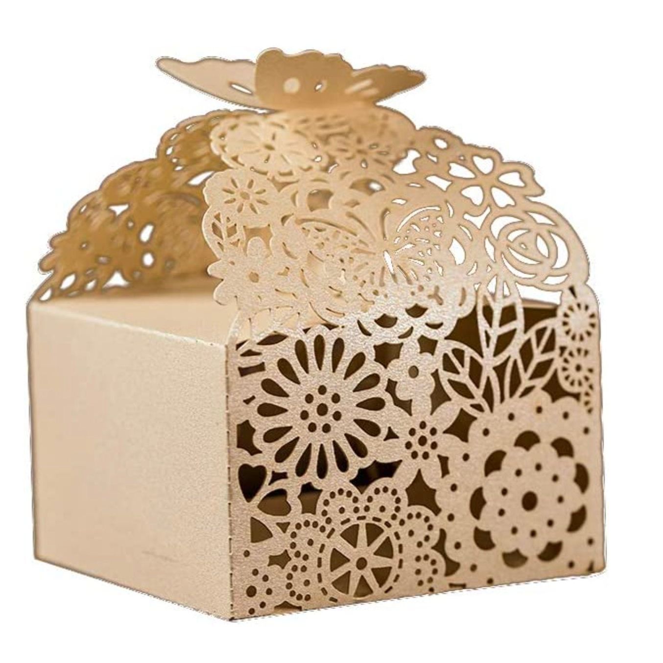 Gold butterfly laser cut favor box with floral design for weddings and showers