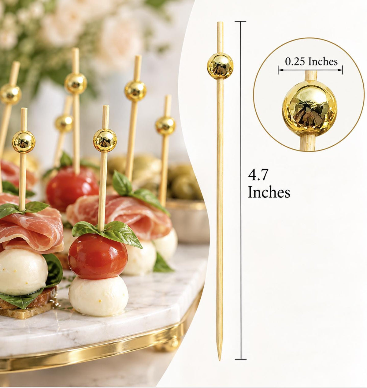 Gold Fancy Toothpicks – Elegant Appetizer & Charcuterie Picks - Pretty Party Boxx
