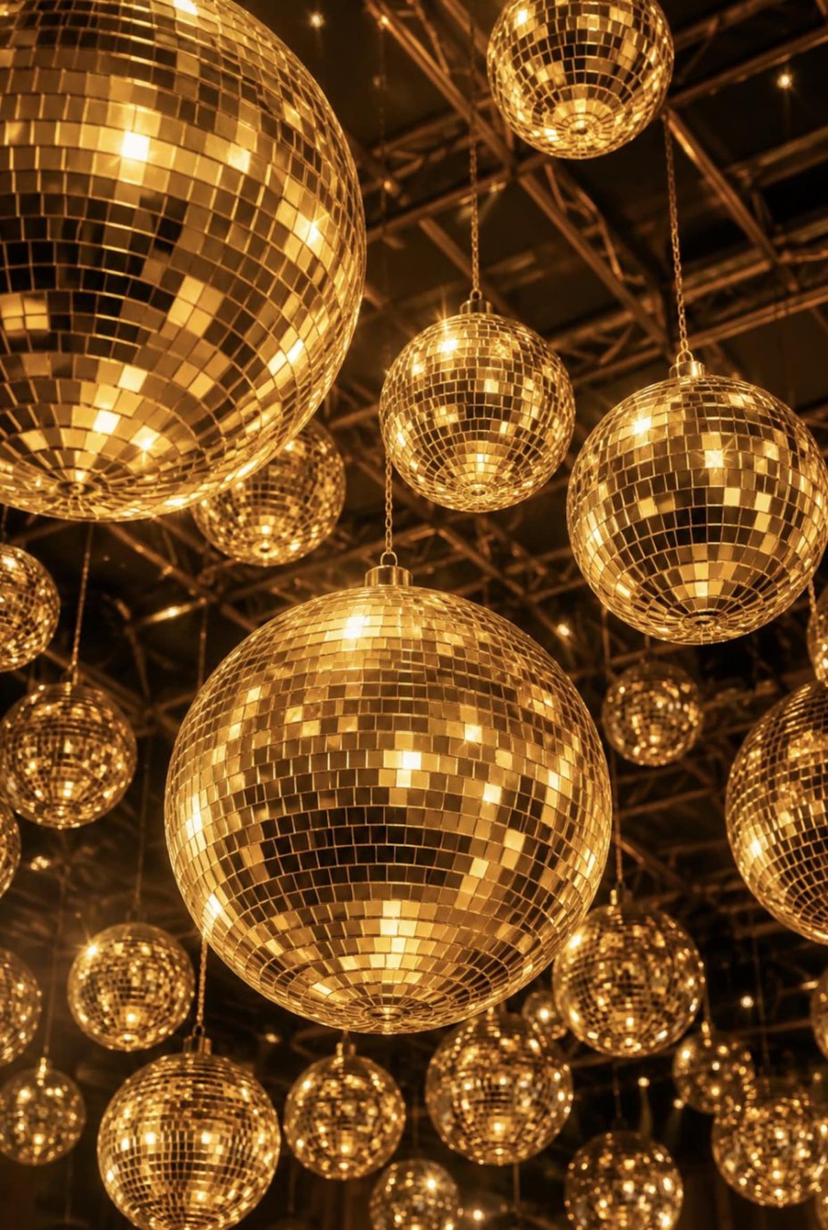 25 - Pack Gold Disco Mirror Balls - Assorted Sizes Party Decoration - Pretty Party Boxx