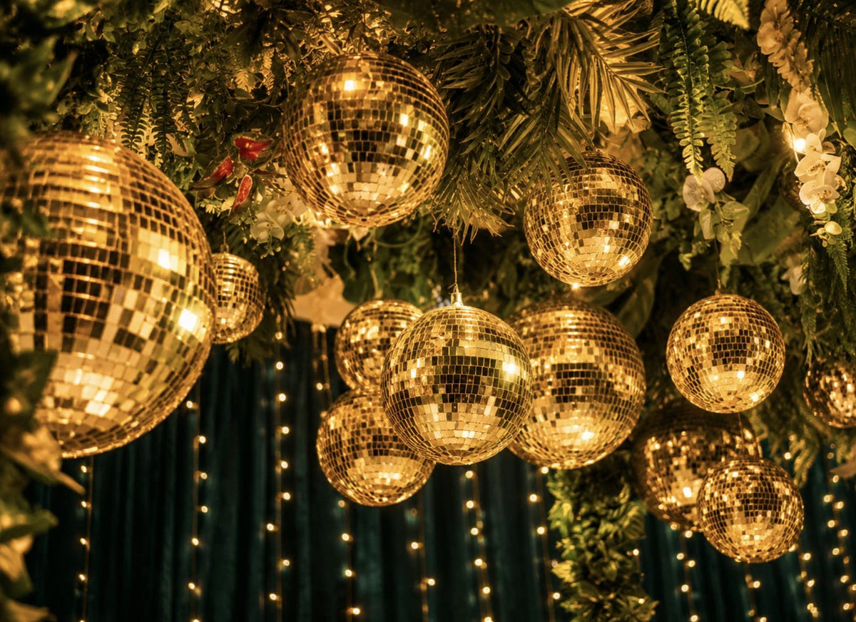 25 - Pack Gold Disco Mirror Balls - Assorted Sizes Party Decoration - Pretty Party Boxx