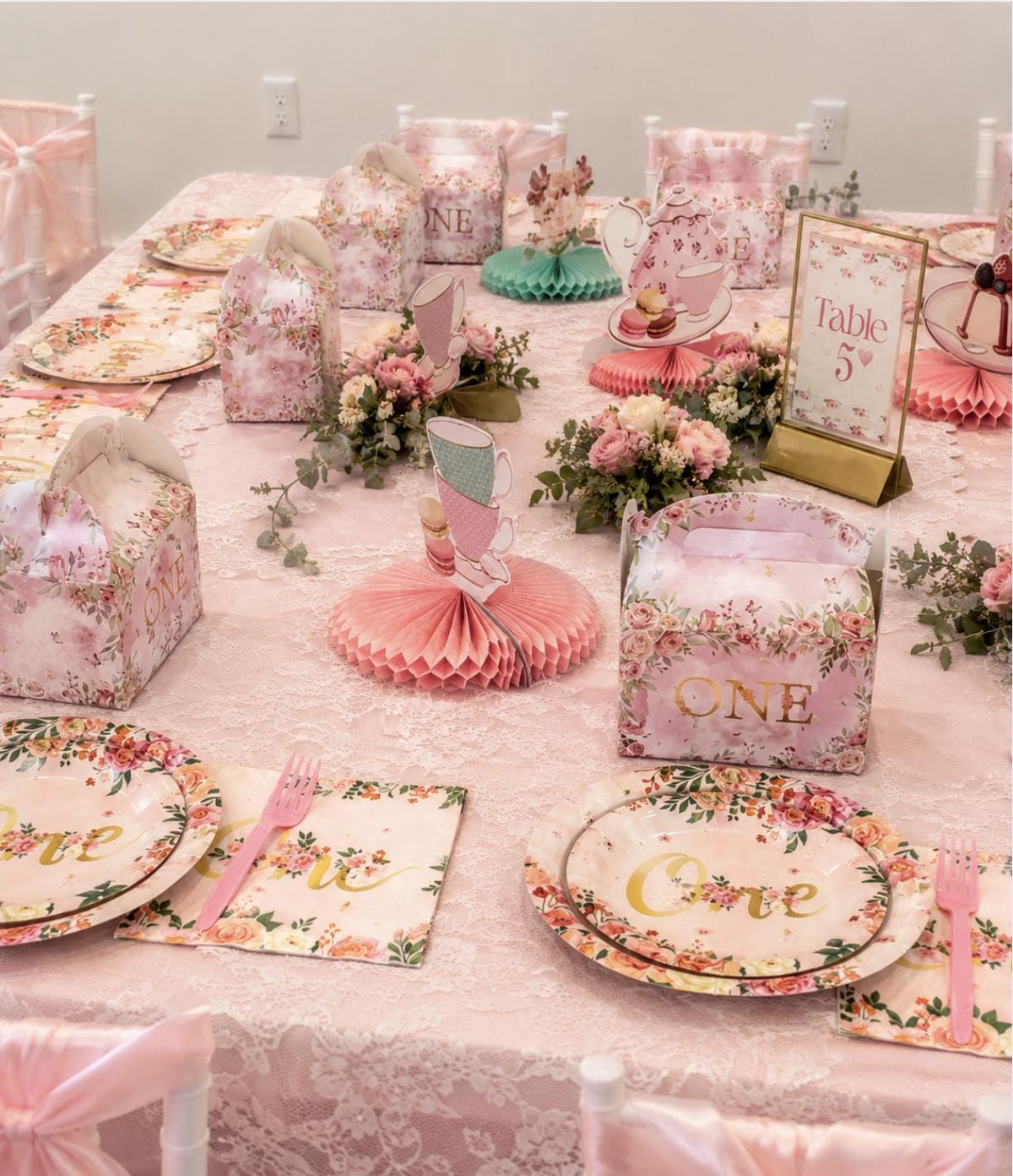 Pink and Gold Baby Girl 1st Birthday Party 24 Set - Complete First Birthday Party Decor - Pretty Party Boxx