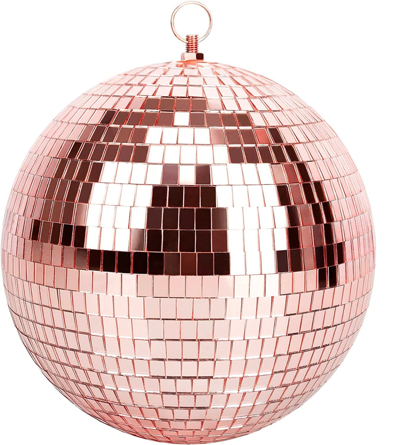 Rose gold disco ball on a white background