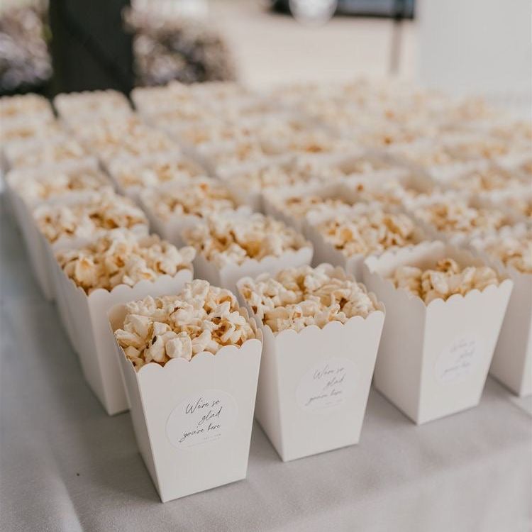 Mini Popcorn Cups for Parties Set of 12 – Scalloped Treat Boxes for Popcorn, Candy & Snacks (3 x 4 x 3 inches)