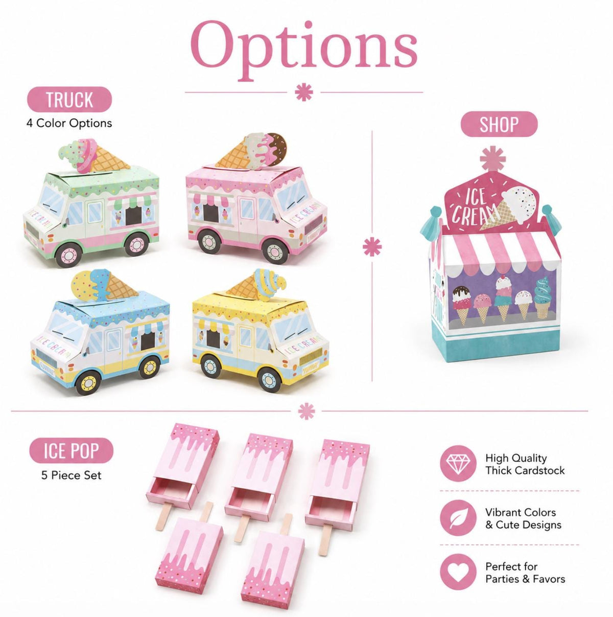 Set of 12 Ice Cream Party Favor Boxes – Pastel Ice Cream Truck, Goodie Boxes for Kids’ Birthday Parties - Pretty Party Boxx