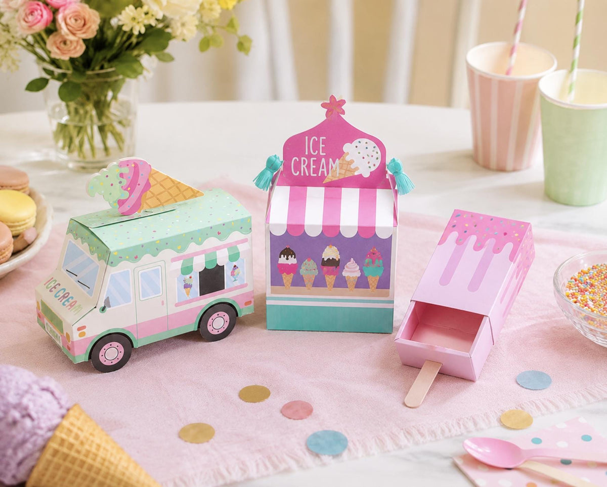 Set of 12 Ice Cream Party Favor Boxes – Pastel Ice Cream Truck, Goodie Boxes for Kids’ Birthday Parties - Pretty Party Boxx