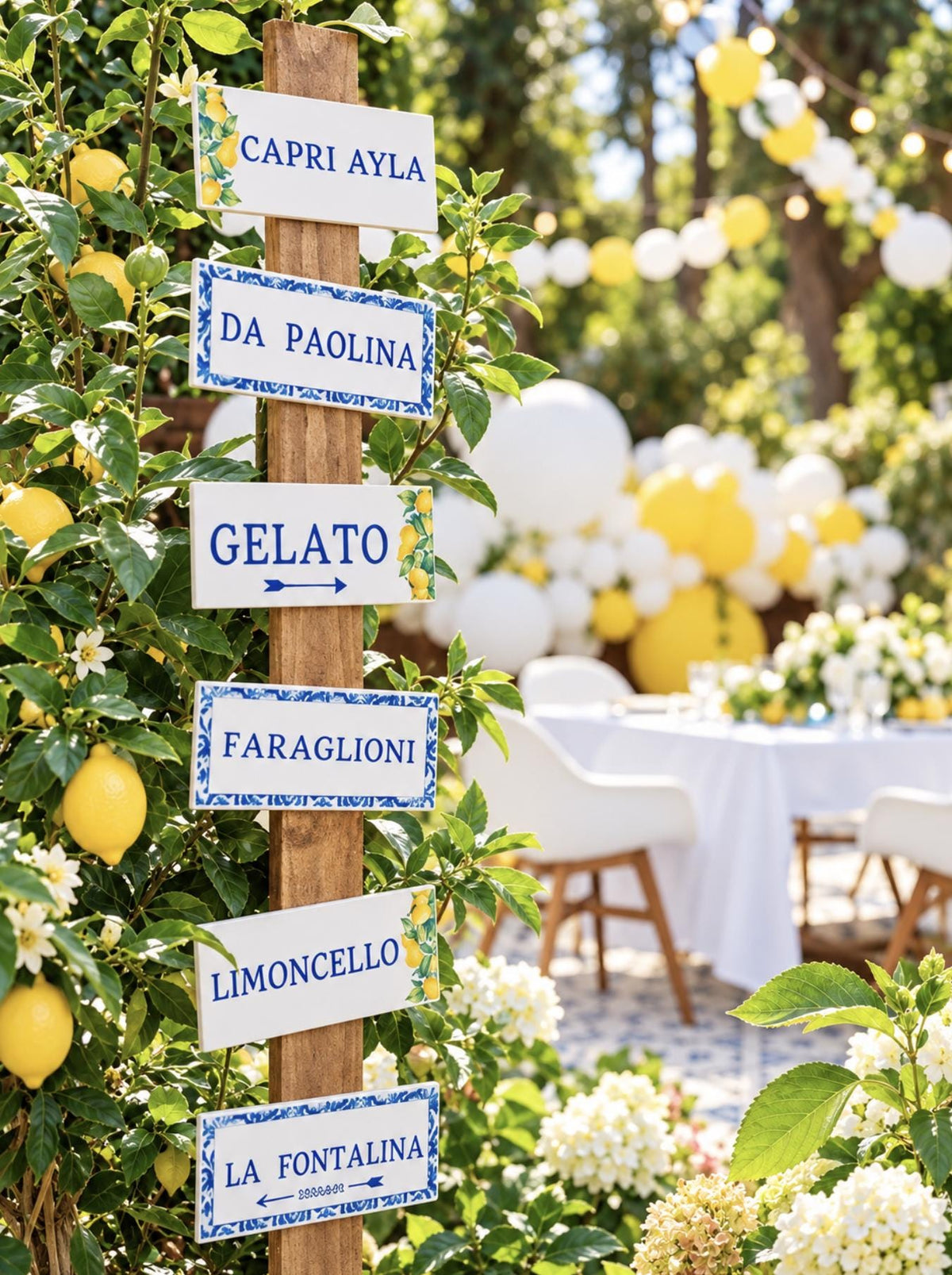 Set of 6 Italian Themed Party Signs – Amalfi Coast & Lemon Decor for Bridal Showers, Baby Showers & Birthday Parties