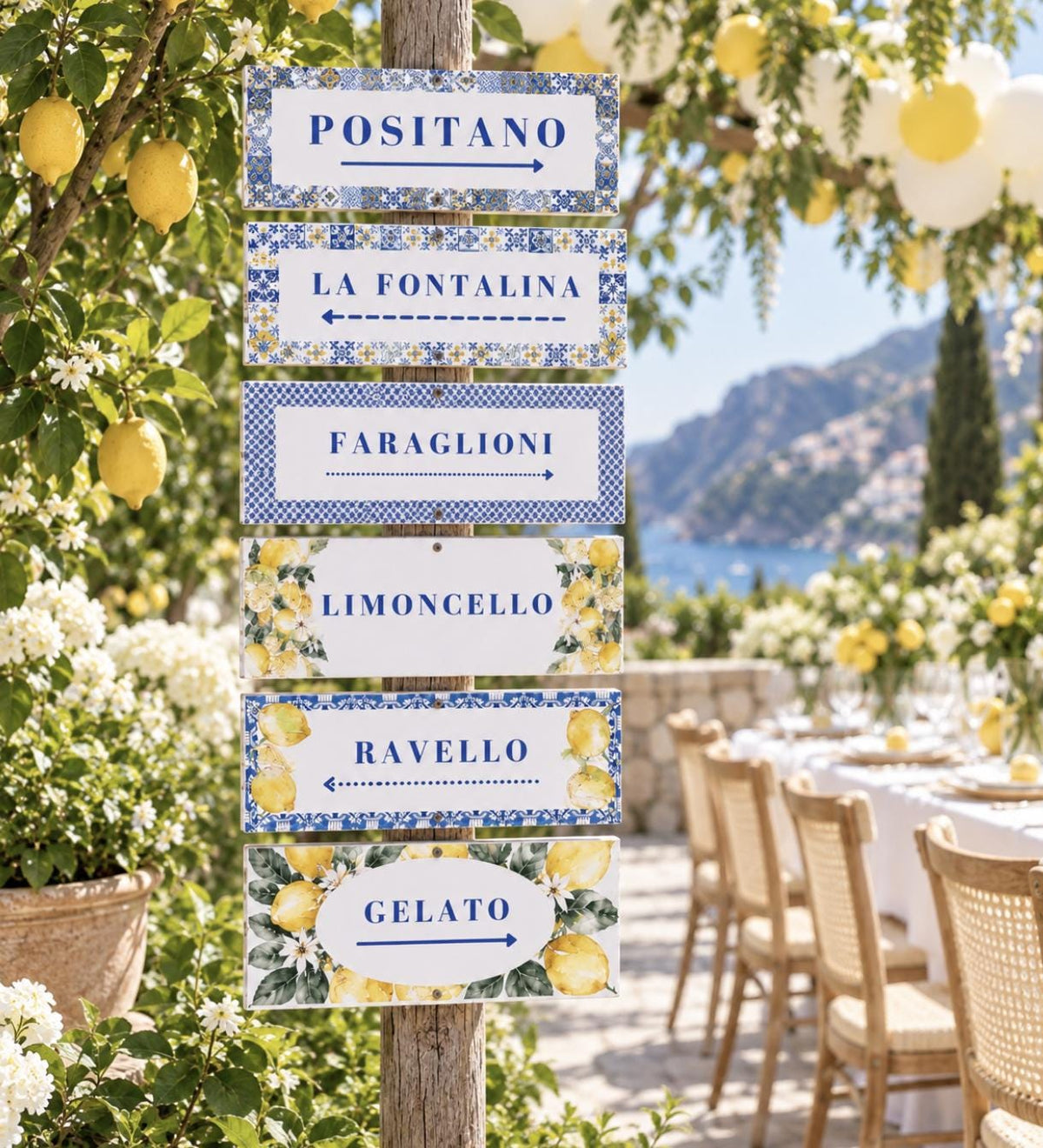 Set of 6 Italian Themed Party Signs – Amalfi Coast & Lemon Decor for Bridal Showers, Baby Showers & Birthday Parties