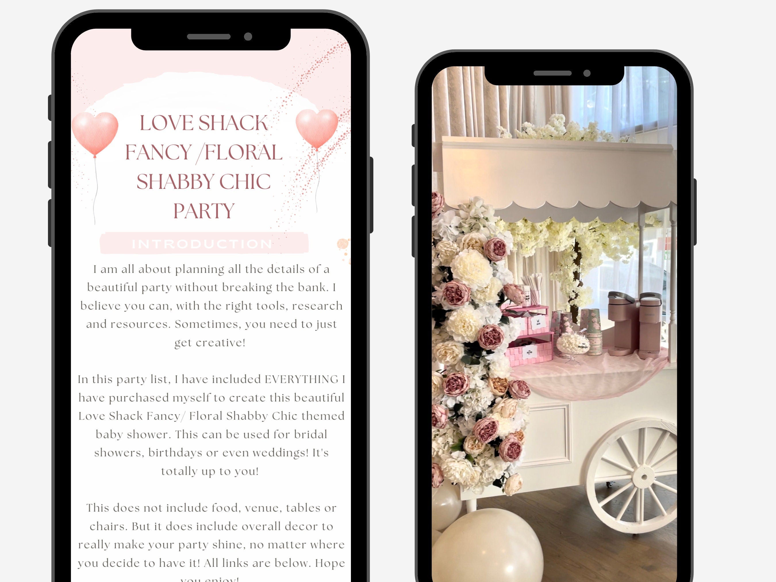 Love Shack Fancy Birthday Party Decor Guide displayed on mobile devices