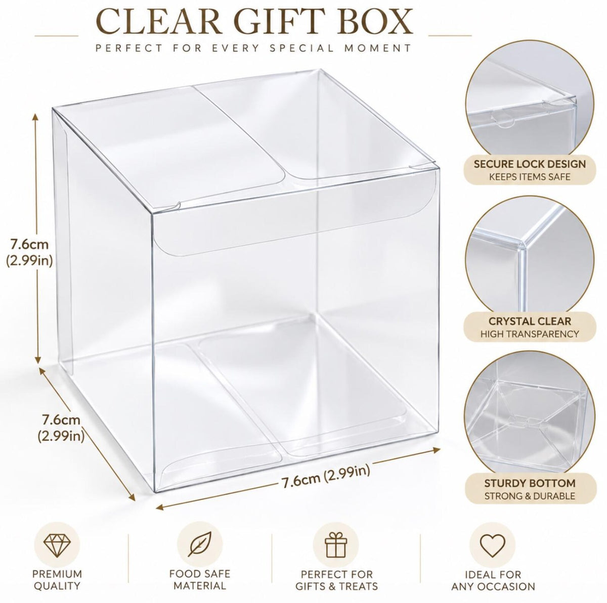 Clear Single Macaron / Macaroon & Oreo Favor Box – Transparent PET Cube for Weddings, Showers & Bakery Packaging