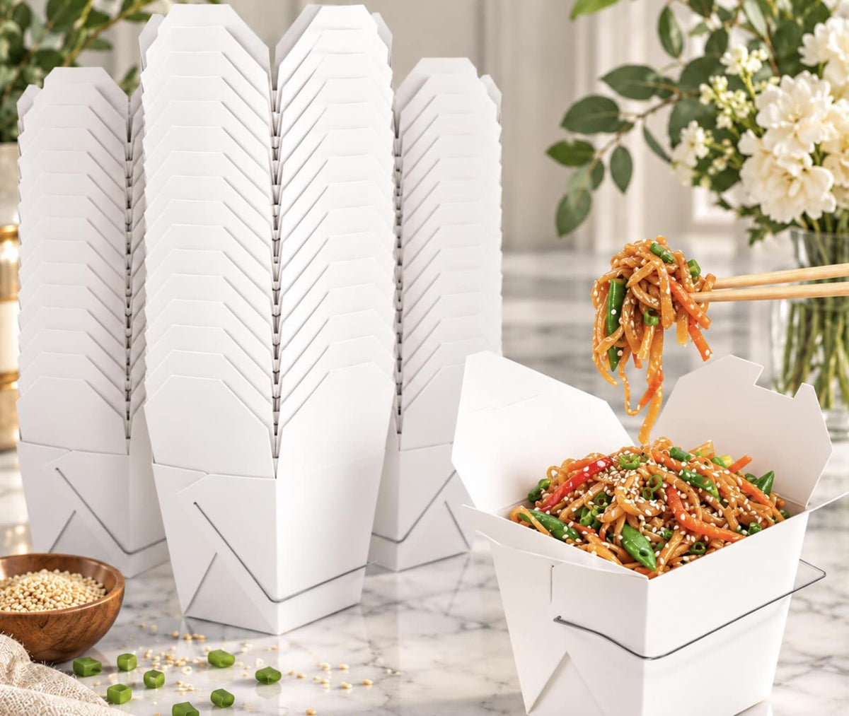 Mini Chinese Take Out Boxes with Wooden Chopsticks – White or Kraft - Pretty Party Boxx