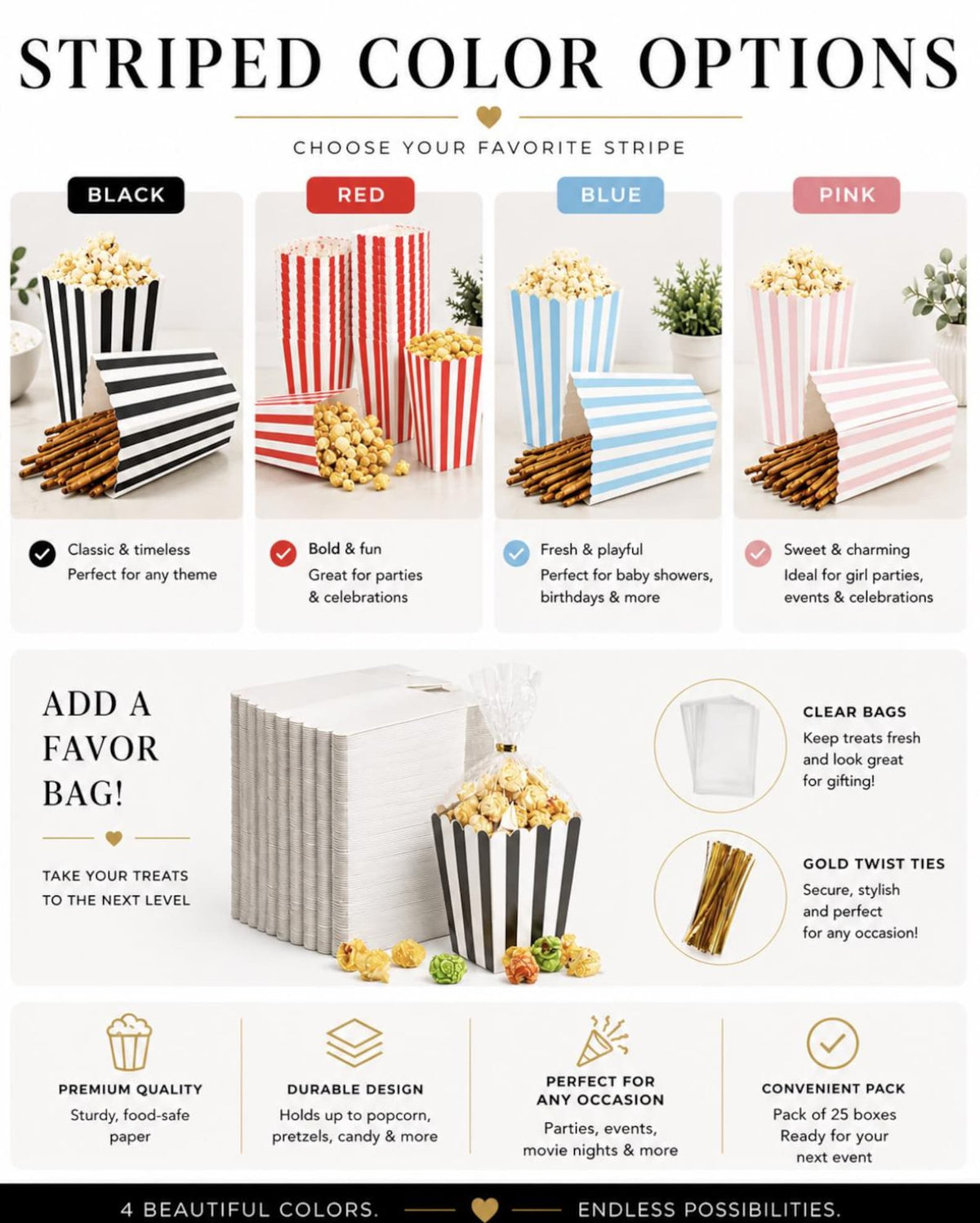 Mini Popcorn Cups for Parties Set of 12 – Scalloped Treat Boxes for Popcorn, Candy & Snacks (3 x 4 x 3 inches)