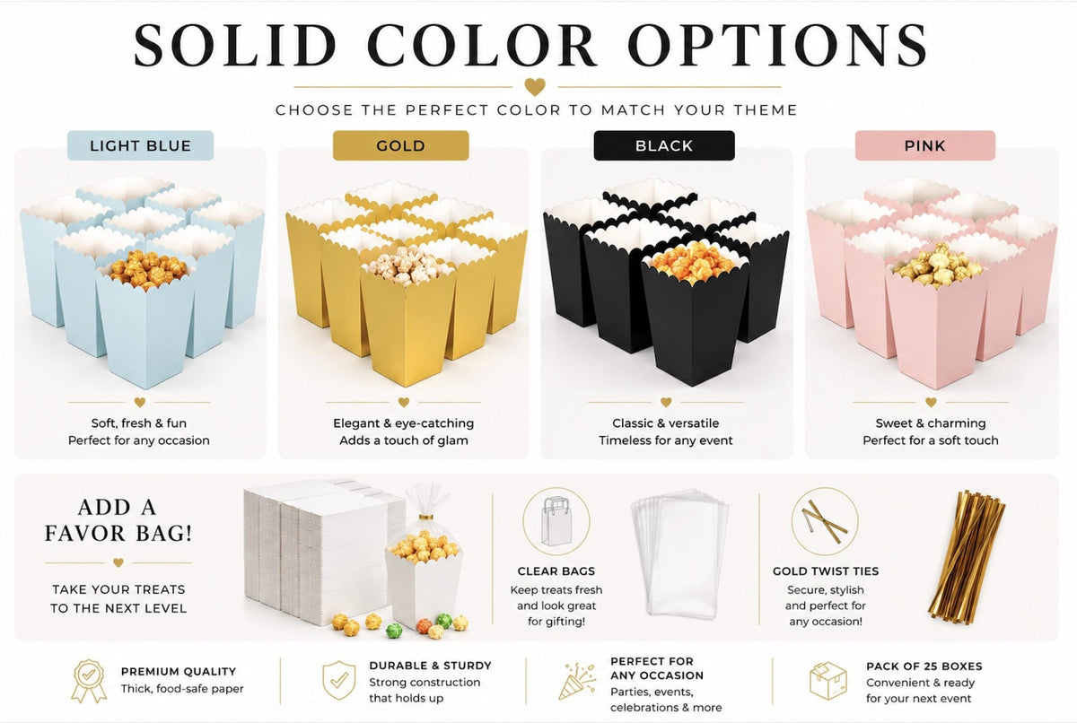 Mini Popcorn Cups for Parties Set of 12 – Scalloped Treat Boxes for Popcorn, Candy & Snacks (3 x 4 x 3 inches)