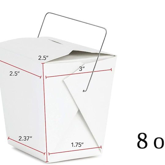 White mini Chinese takeout container holding dumplings.