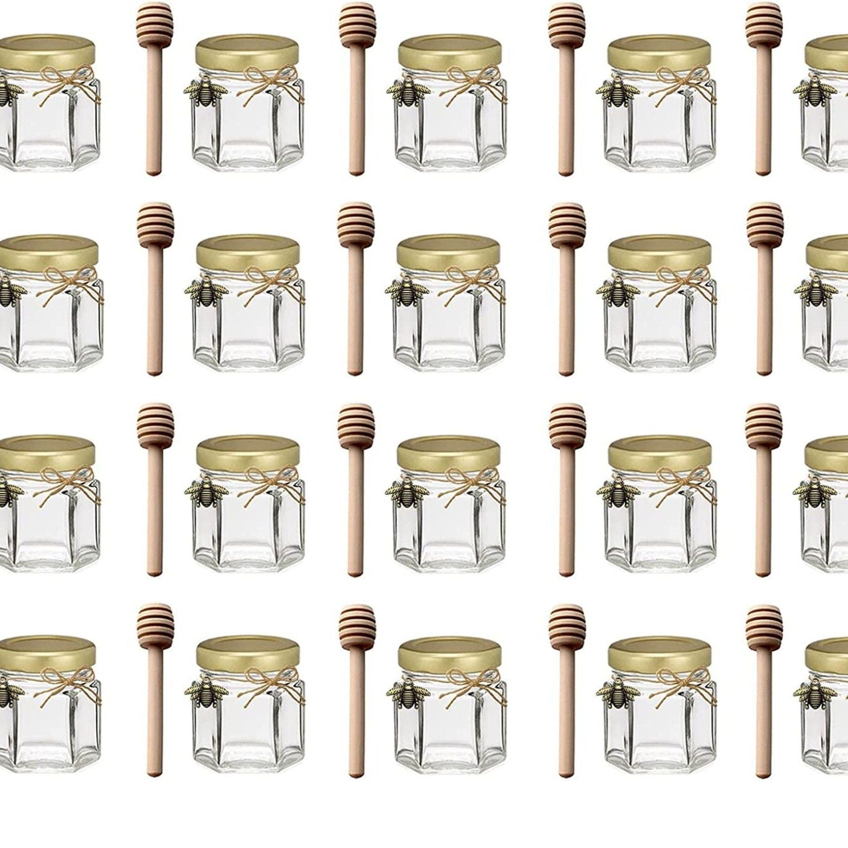 Mini honey jars with gold screw-top lid and rustic twine – perfect for party favors.  