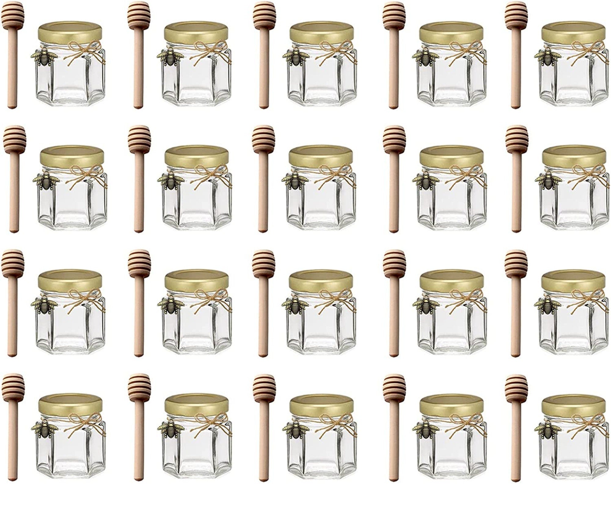 Mini honey jars with gold screw-top lid and rustic twine – perfect for party favors.  