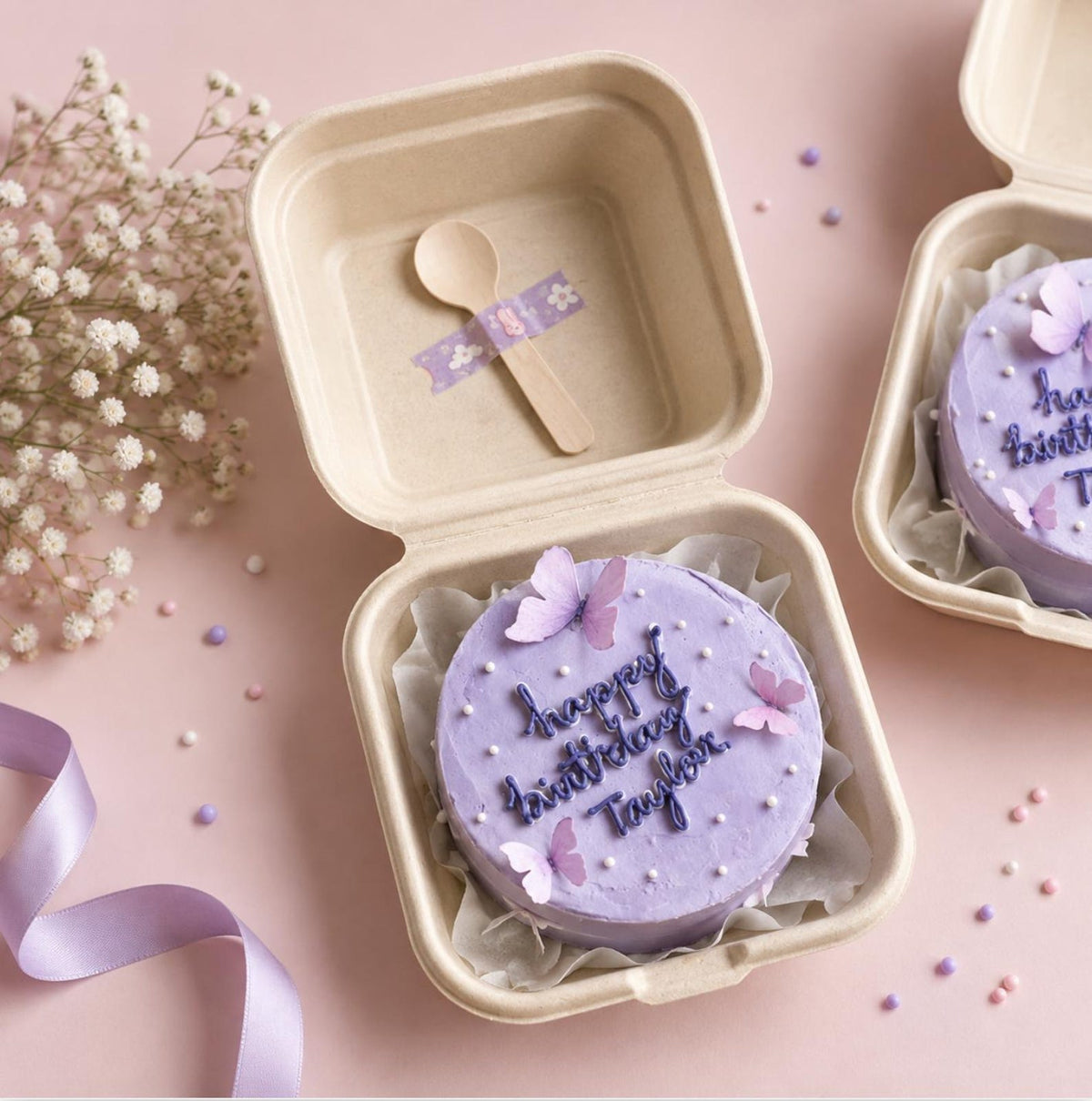 Mini Kraft Birthday Cake Gift Box with Wooden Spoon – Single Favor Box for Mini Cakes, Weddings & Showers - Pretty Party Boxx