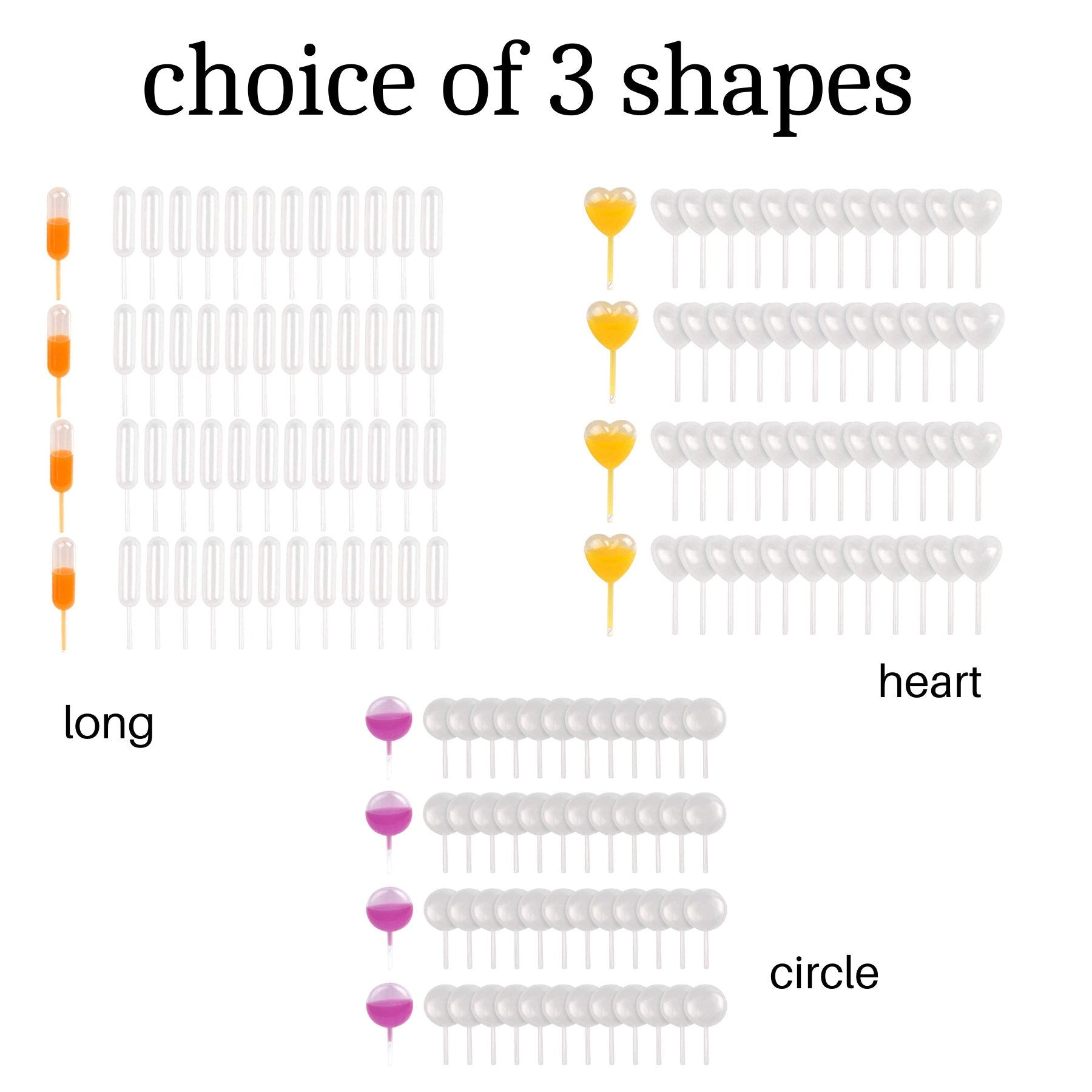 Chart showing three pipette shapes: long rectangle, heart, and round