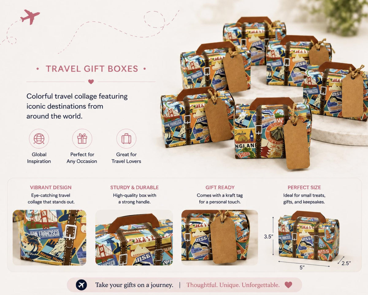 Foldable Mini Suitcase Party Favor Boxes for Travel Themed Parties - Pretty Party Boxx